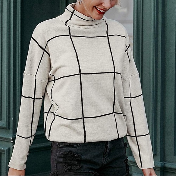 🍁 Turtle neck plaid pullover sweater - Picture 2 of 7